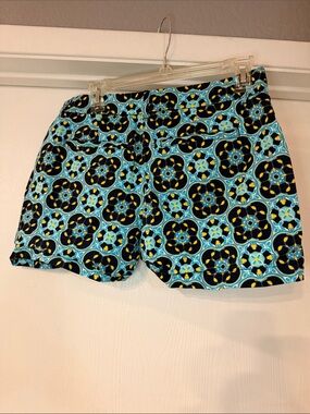 crown & ivy Floral Tile-Print Women's Bermuda Shorts in Black, Blue & Yellow